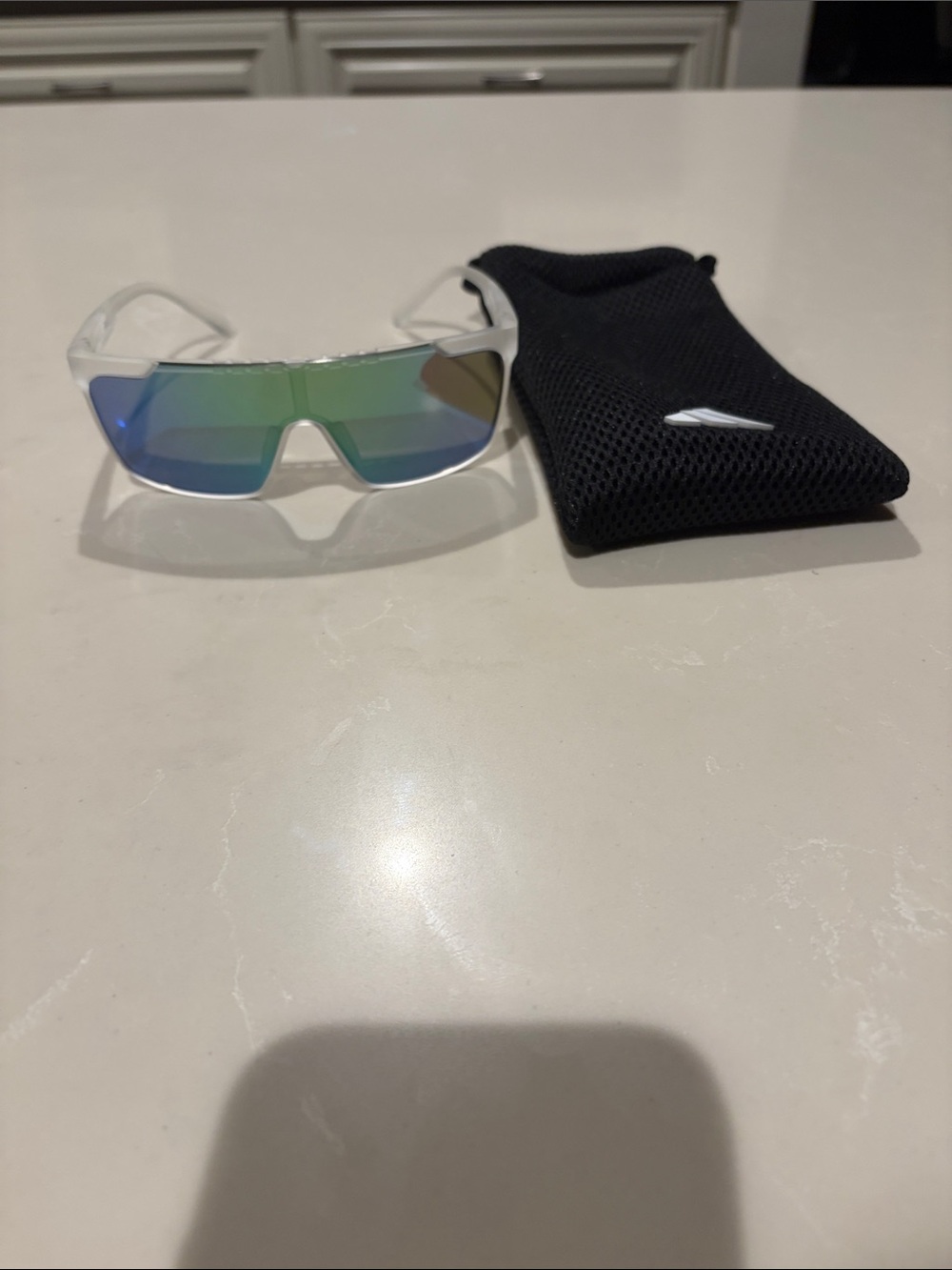 adidas White Sport Sunglasses with Green-Blue Mirrored Lenses